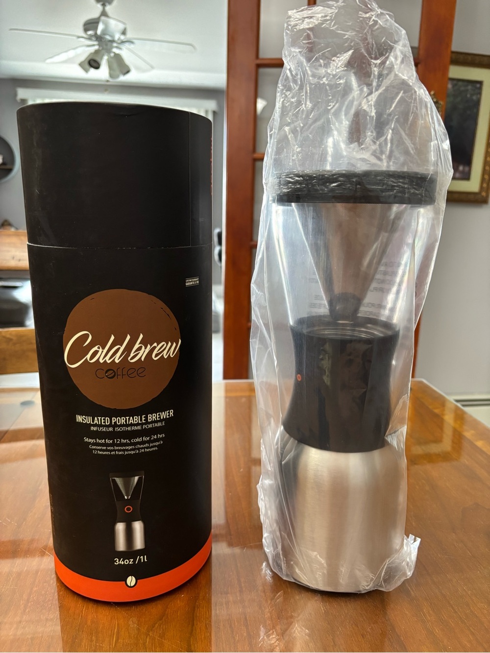 Cold Brew Coffee Insulated Portable Brewer - Stainless Steel, Black